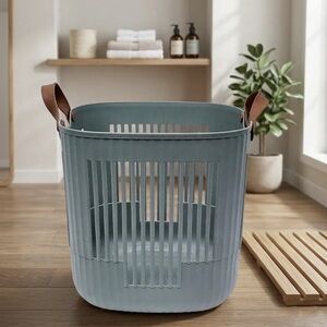 Sexy Storage Tote Set of 2 Scandinavian Open Slit Rounded Square Leather Handles